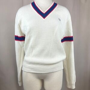 Vintage ARTHUR ASHE Mens Sweater (M) VNeck 80s Tennis Knit US Open Sports Preppy